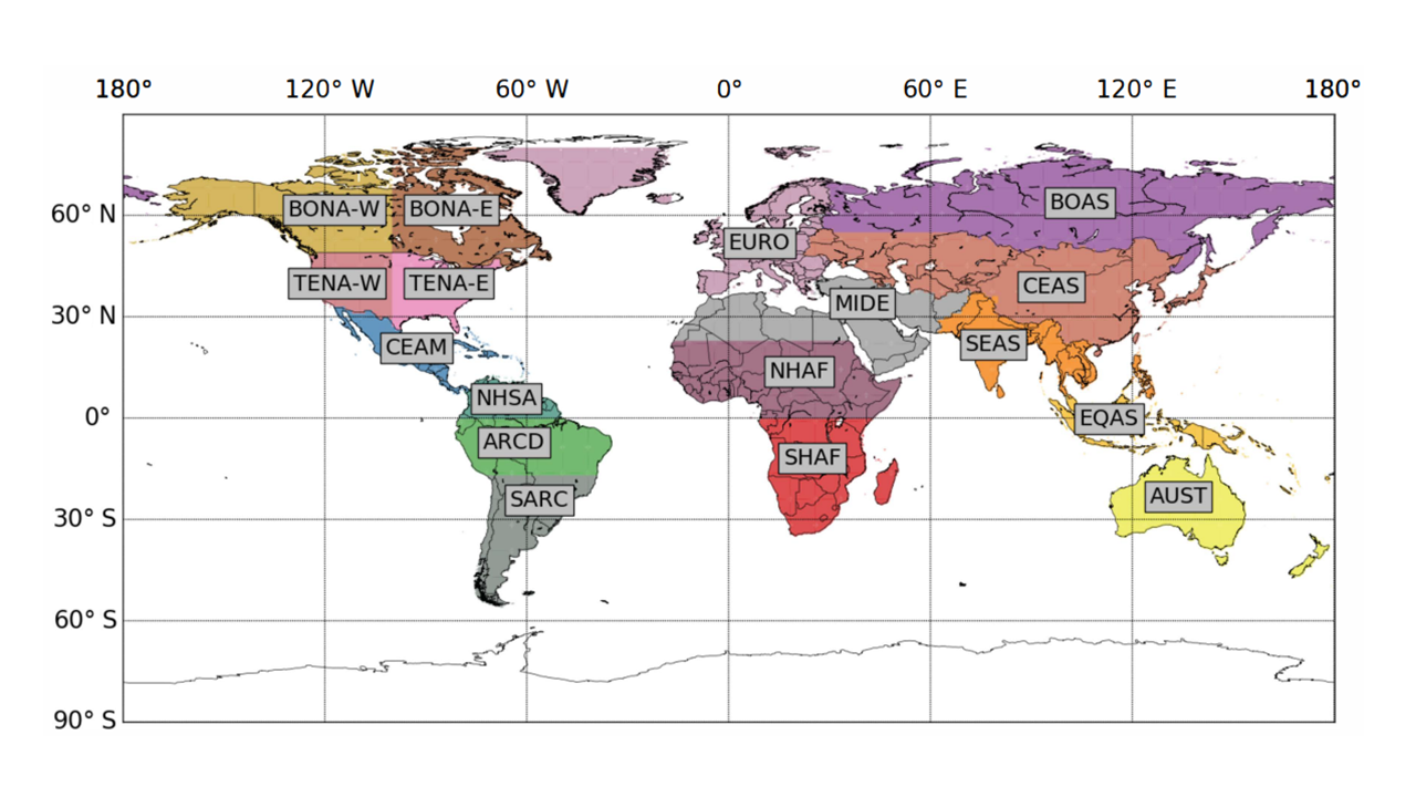 Figure 1: The 17 basis regions used to reconstruct fire emissions.
